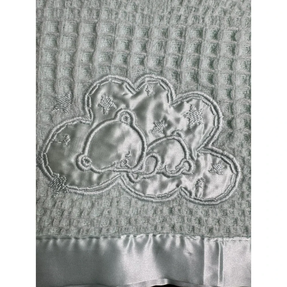 VTG Aqua Blue Baby Blanket‎ Waffle Satin Trim Kidgets Warm & Cozy Sleeping Teddy
